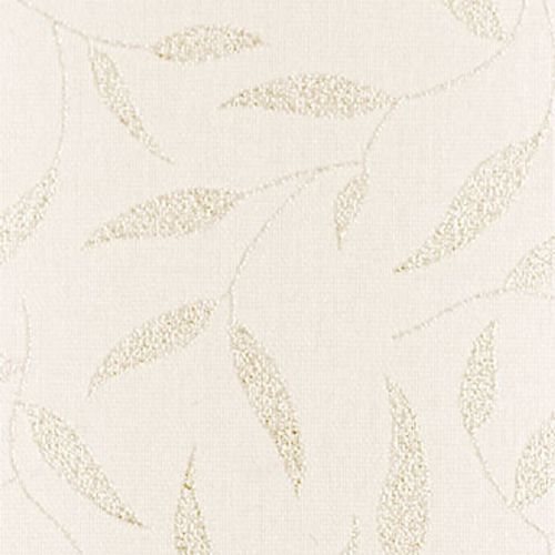 Beige fabric-effect wallpaper with scattered textured gold leaf silhouettes; covering a wall surface, subtly reflective highlights, neutral indoor lighting, decorative minimal botanical pattern.