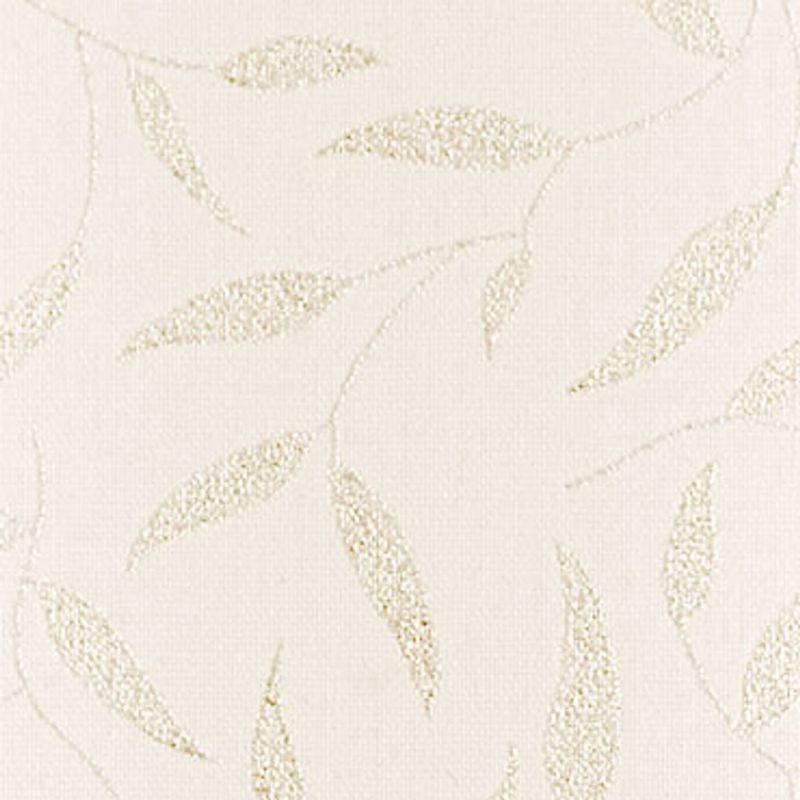Beige fabric-effect wallpaper with scattered textured gold leaf silhouettes; covering a wall surface, subtly reflective highlights, neutral indoor lighting, decorative minimal botanical pattern.