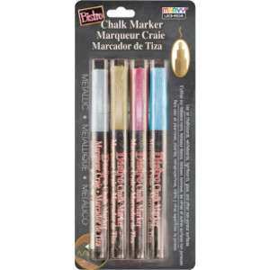 Broad Point Chalk Marker Metallic Fine Tip Set 4M, Gold, Silver, Blue, Red