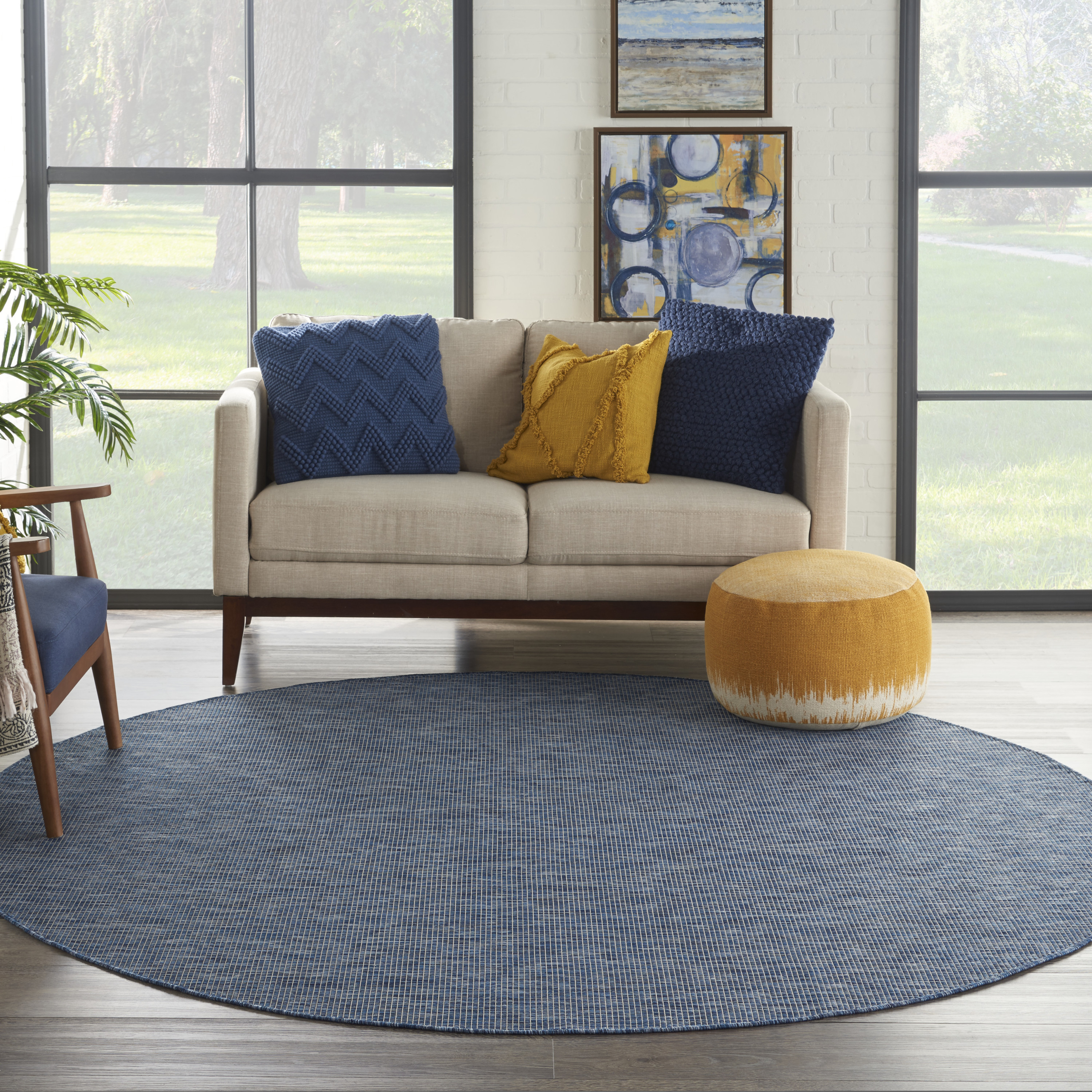 Nourison Positano 8' x Round Navy Blue Modern Rug