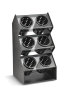 Six-compartment vertical countertop flatware organizer with removable black perforated cylinders