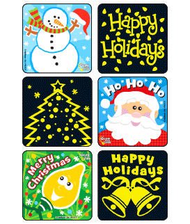 Sticker Kids Love Stickers® 75 per Box Merry Christmas Glow-In-The-Dark , Assorted 2-1/2 X 2-1/2 Inch