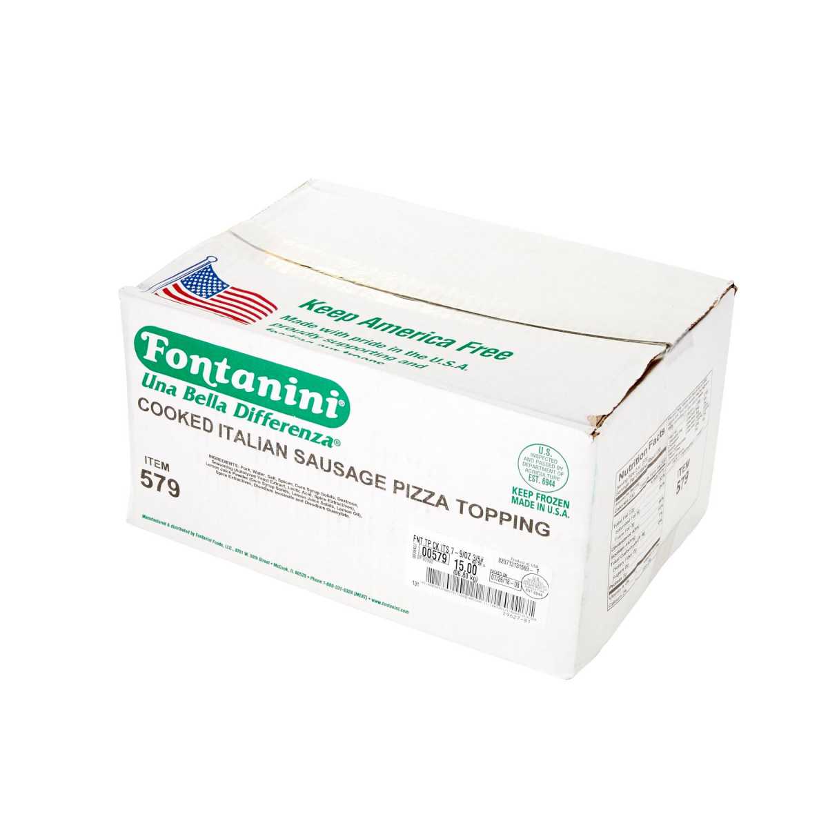 FONTANINI(r) Mild Italian Sausage Topping, Cooked, Chunk, 7-9/oz, 3/5 lb . C1RA - Front Right Closed Case (Hi Res)