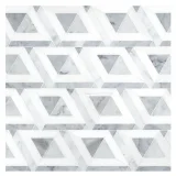 Pietra Visivo Collection Bianco Dolomiti Select Polished, Italian Carrara Light Select Polished, And Italian Carrara Dark Select Polished 11×9 Winnon Way Mosaic Polished