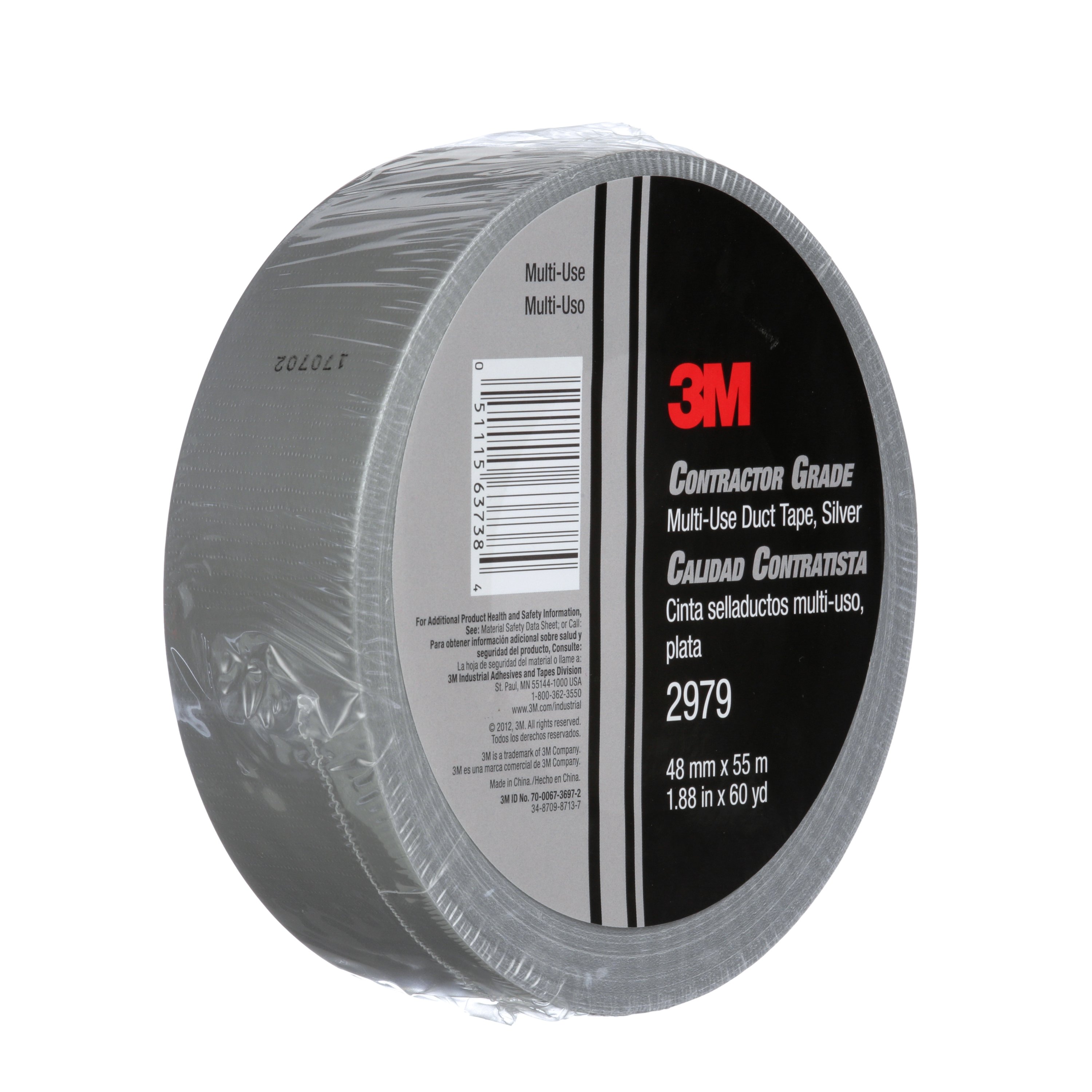 3M™ Contractor Grade Multi-Use Duct Tape 2979, Silver, 1.88 in x 60 yd,
24 per case, Individually Wrapped Conveniently Packaged