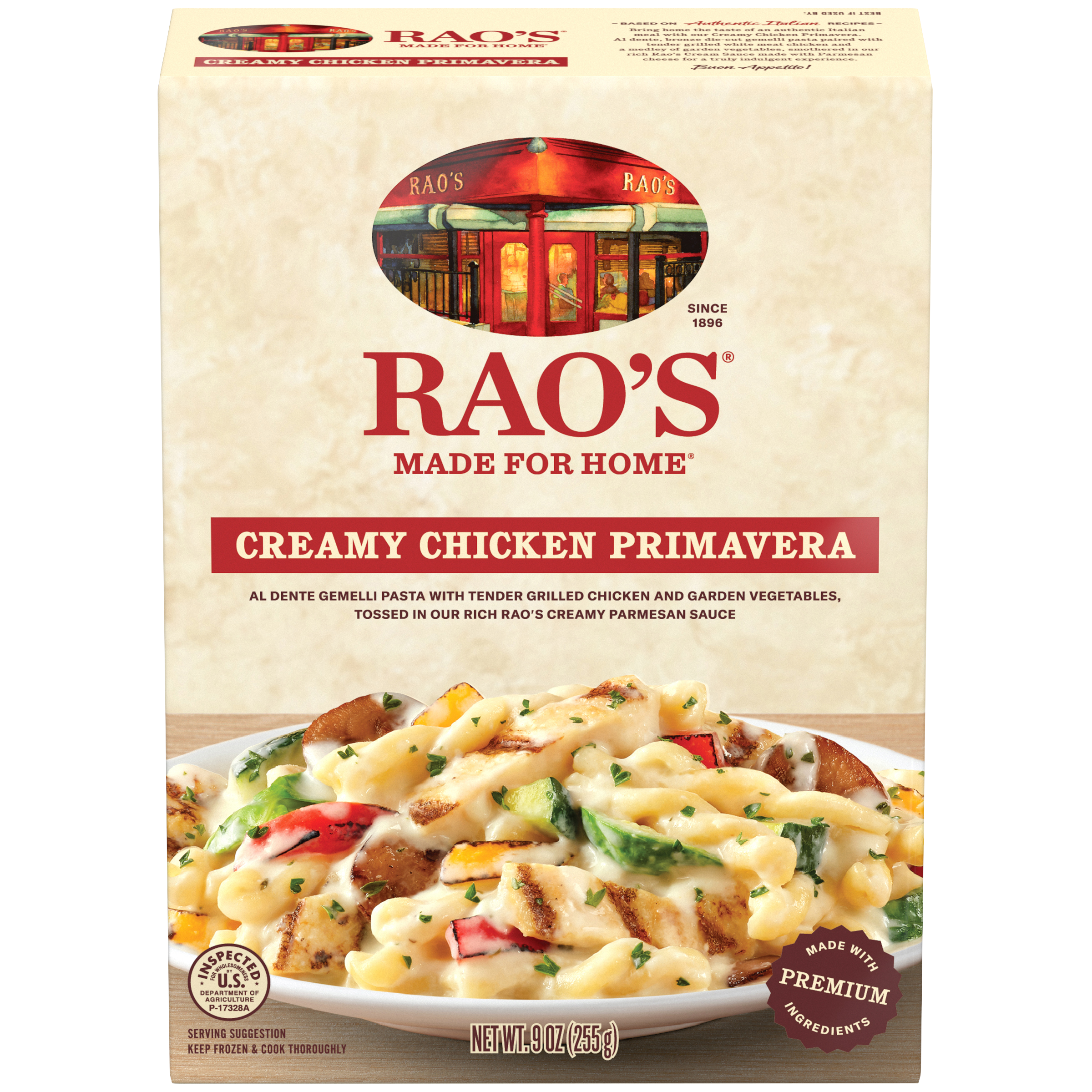Creamy Chicken Primavera Frozen Meal, 9 oz - Back Image