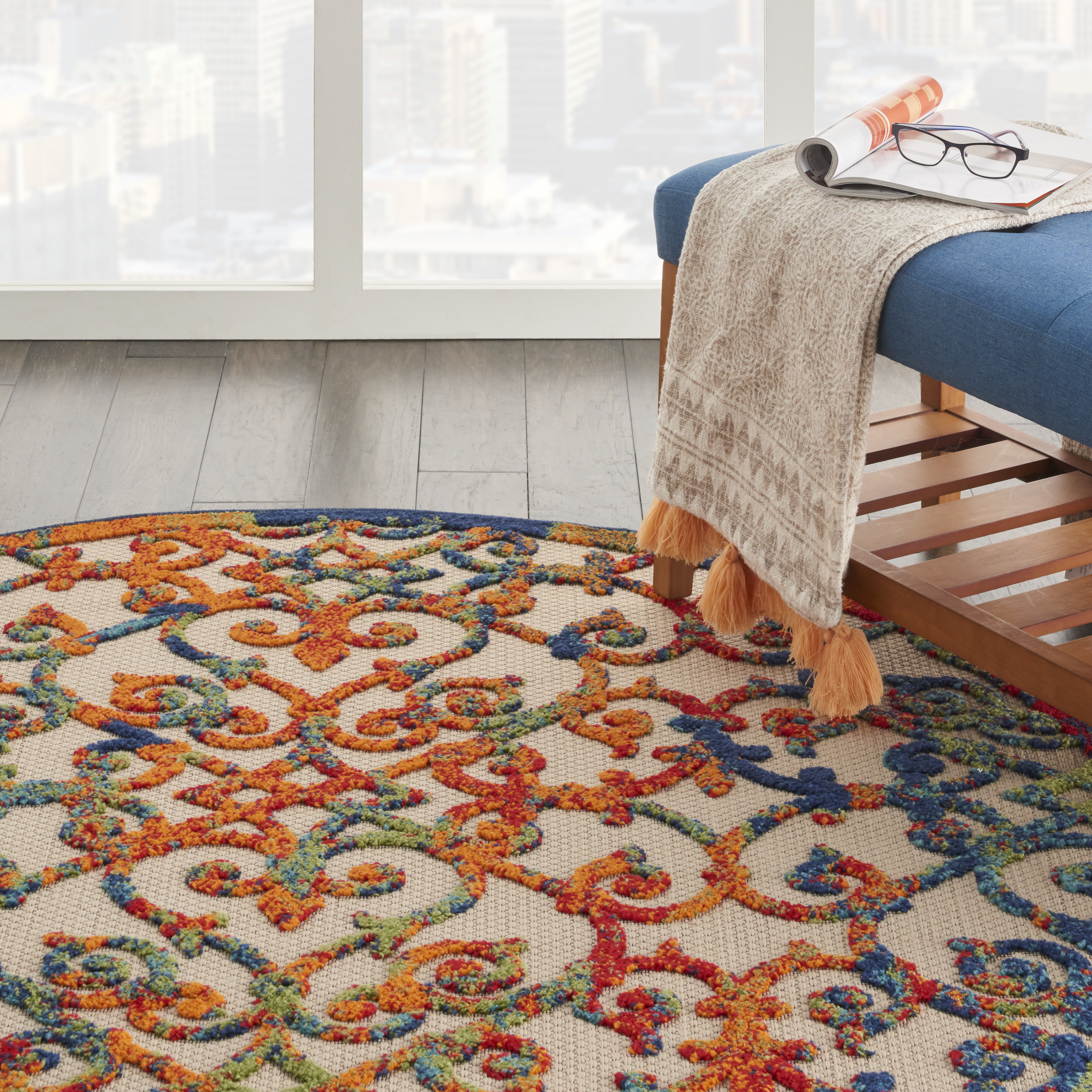 Nourison Aloha 5'3" x Round Multicolor Contemporary Rug