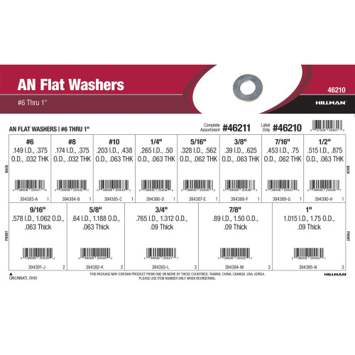 AN Flat Washers Assortment (#6 thru 1