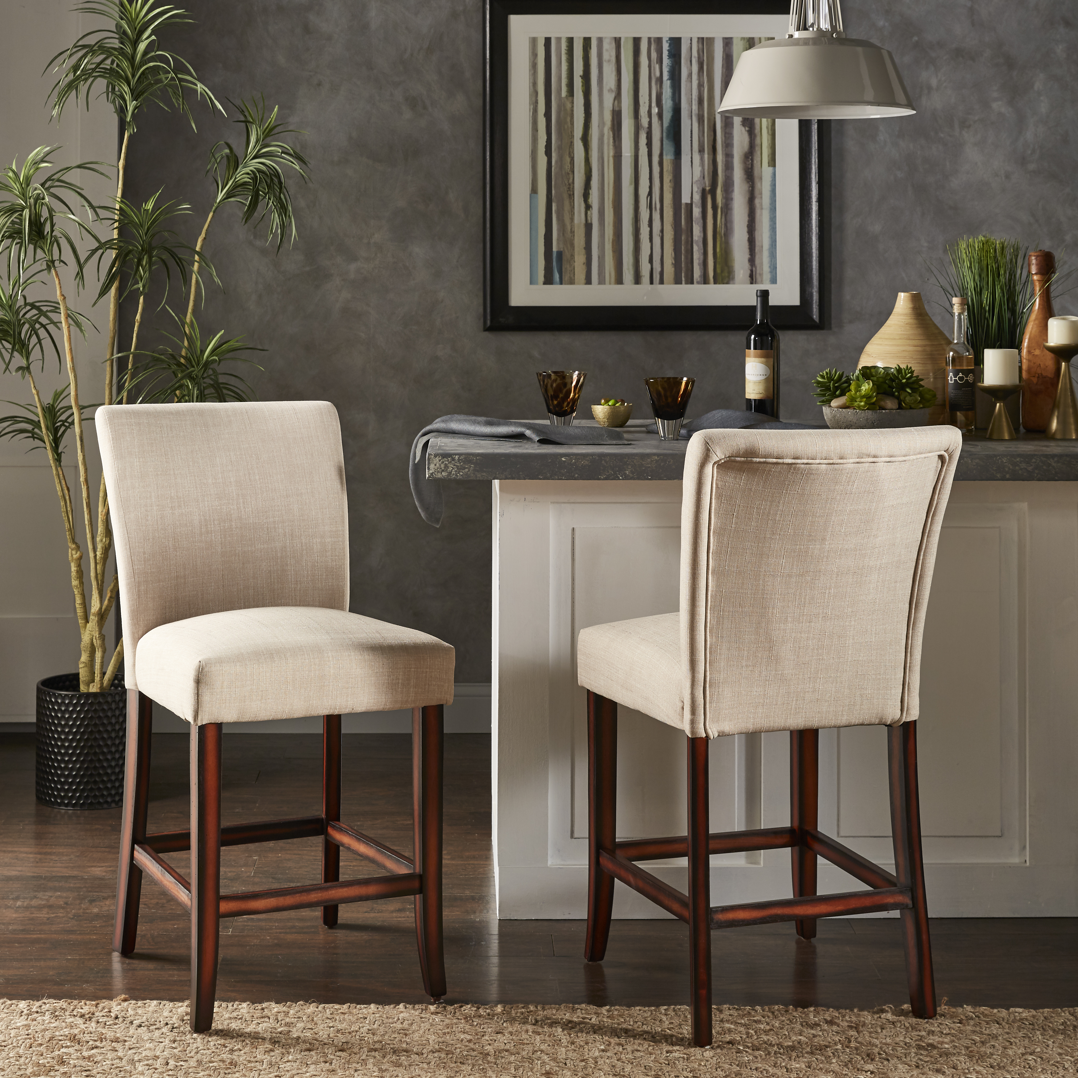 Classic Upholstered High Back Counter Height Chairs (Set of 2)