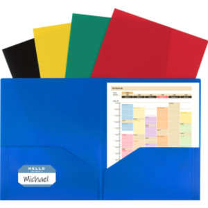 Two-Pocket Heavyweight Poly Portfolio Folder, Assorted Primary Colors, Pack of 10
