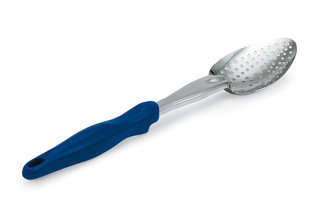 14-inch heavy-duty stainless steel perforated basting spoon with blue Ergo Grip™ handle