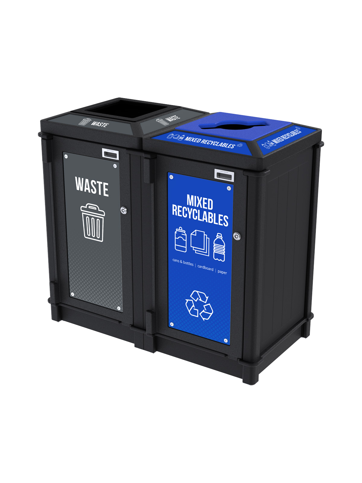 FUSION – Double – Kit – Top Load – Waste-Mixed Recyclables – Full-Mixed – Black-Blue