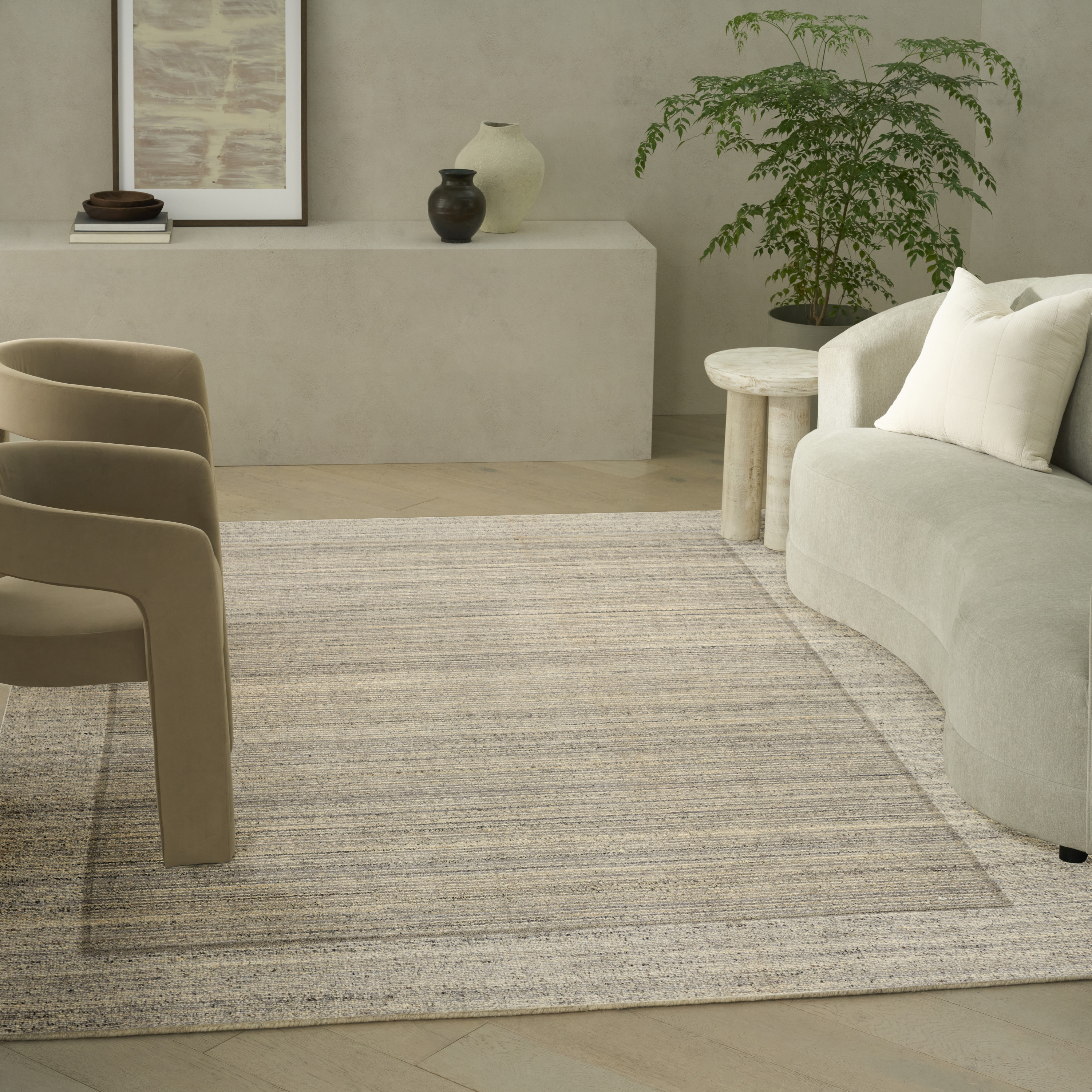 Calvin Klein CK082 Ridge 7'9" x 9'9" Grey Ivory Farmhouse Indoor Rug
