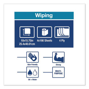 Tork, M2, High Absorbency, 4 ply, 10.00"x15.75", Paper, Industrial Wipers, Blue