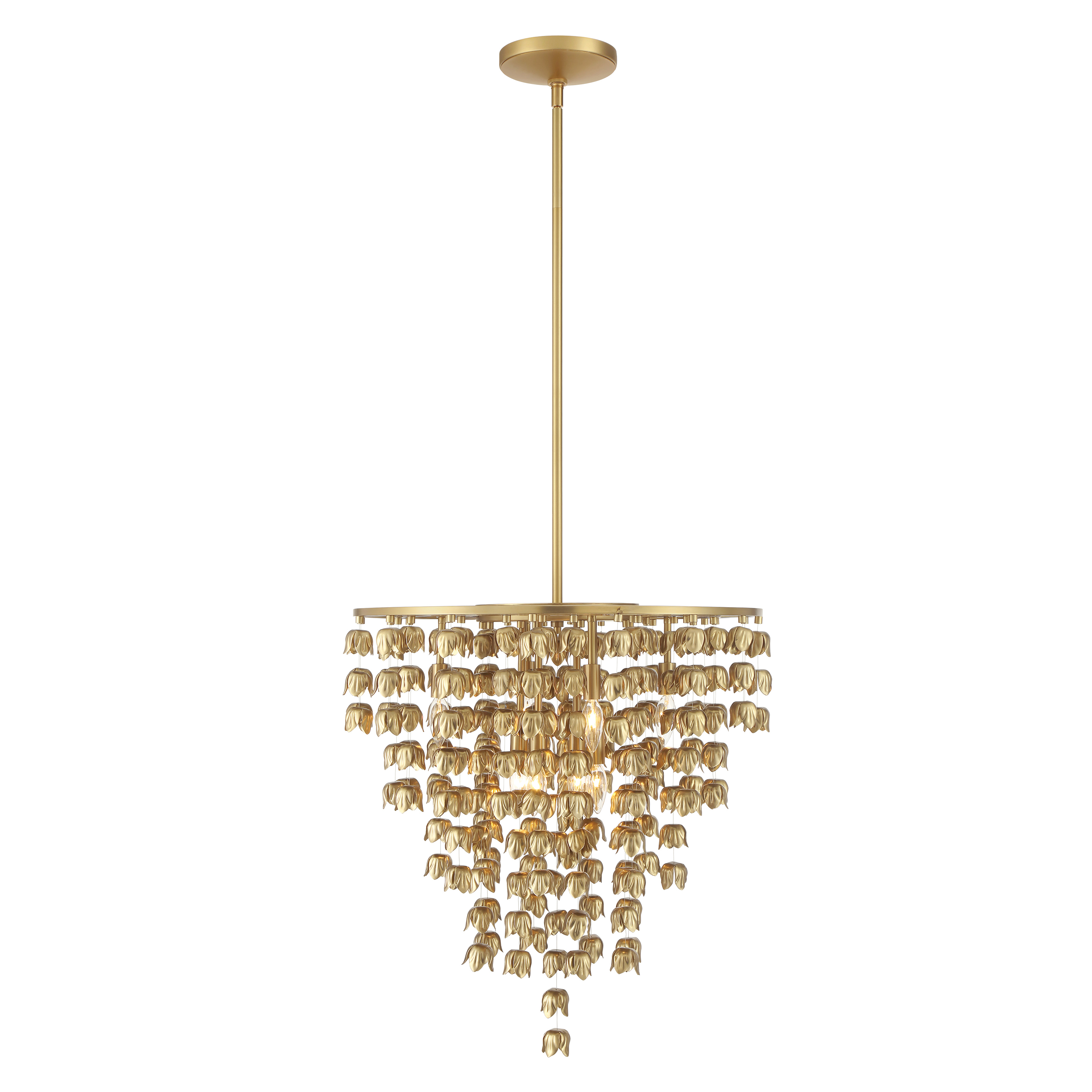 The Ashgrove pendant delivers dramatic illumination with eight candelabra bulbs arranged in a modern geometric design. Its Legacy Brass finish adds warmth and sophistication to dining rooms and entryways. - alternate view