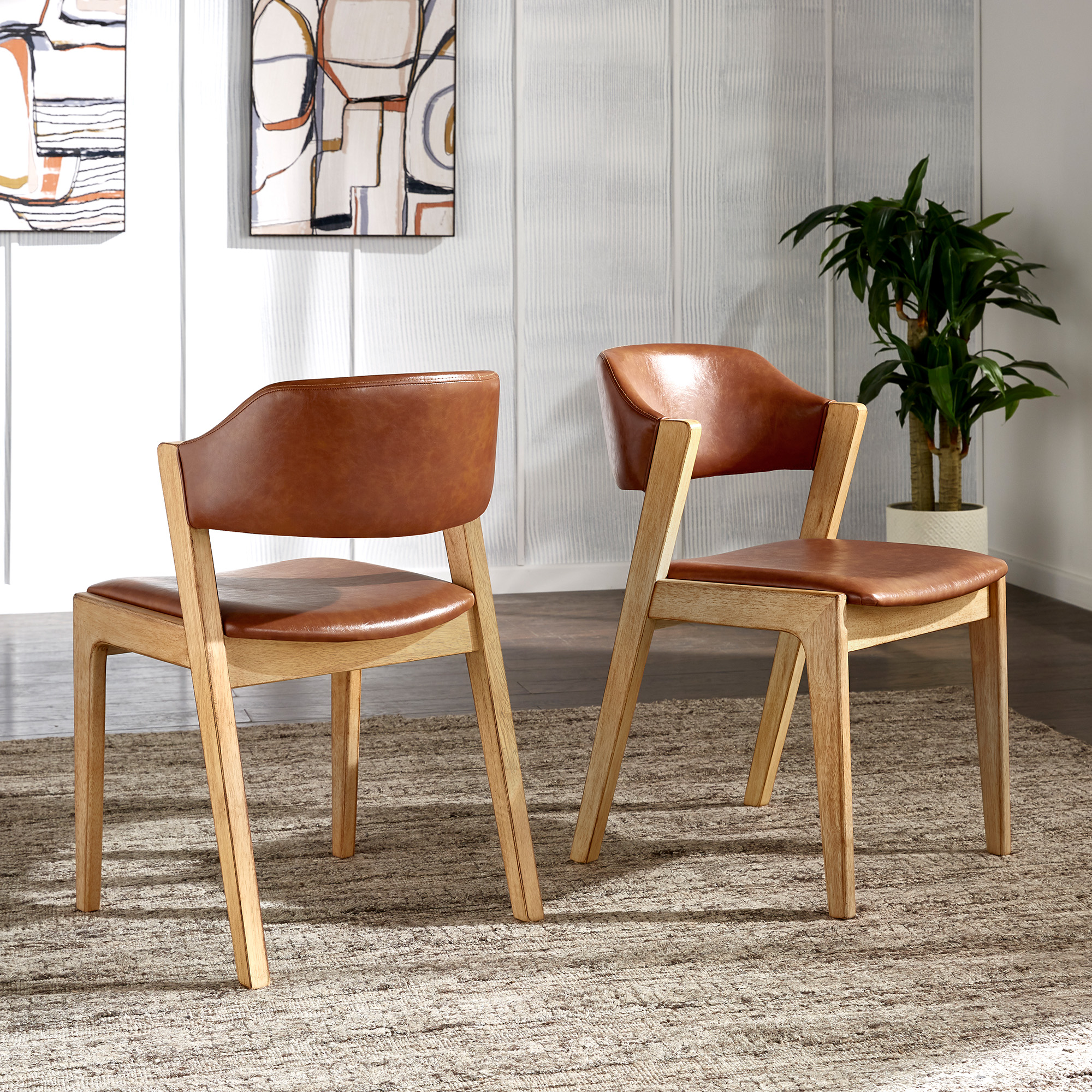 Modern Scandinavian Light Oak Finish Dining Chairs