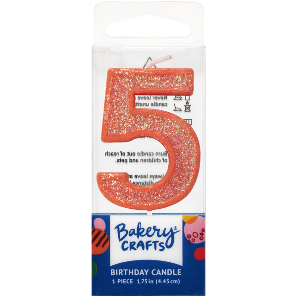 5 Mini Orange Glitter Numeral Candles