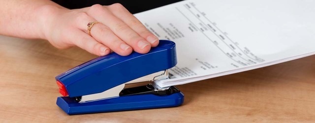 Flat Clinch Staplers The benefit of a flat clinch is the reduction of paper stack size. When the staple legs are bent and pressed flat, documents take up less space in binders and file drawers.