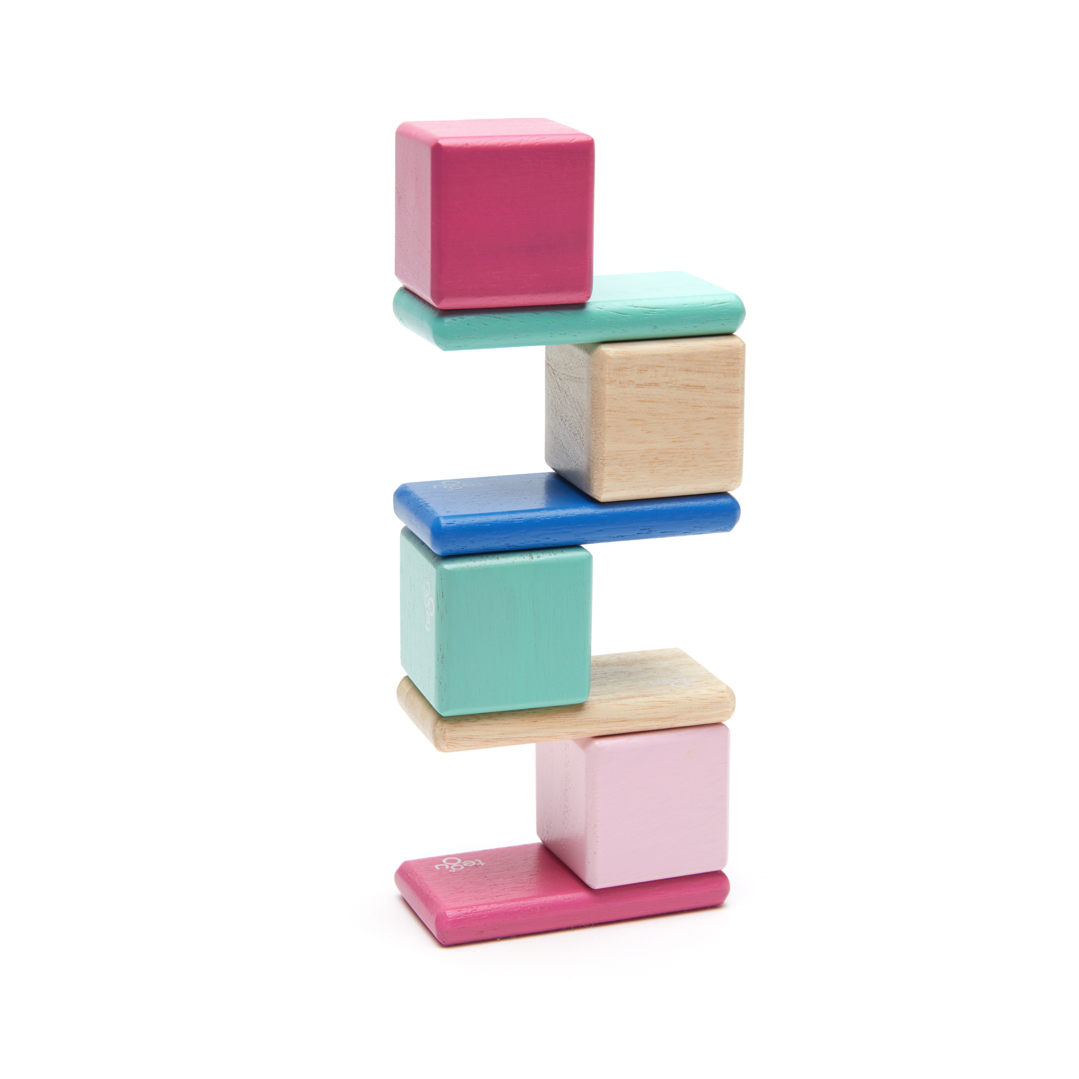 Tegu Magnetic Wooden Blocks, 8-Piece Pocket Pouch, Blossom image number null
