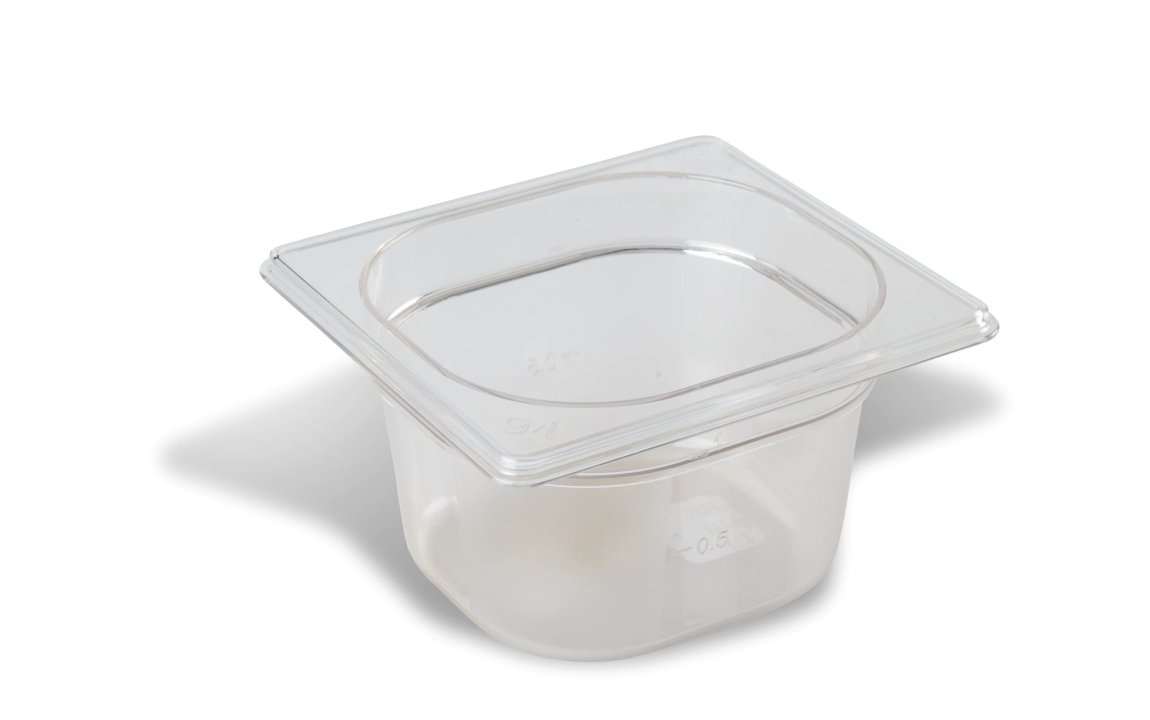 Cubeta Gastronorm GN de policarbonato de tamaño 1/6 y 100 mm de profundidad