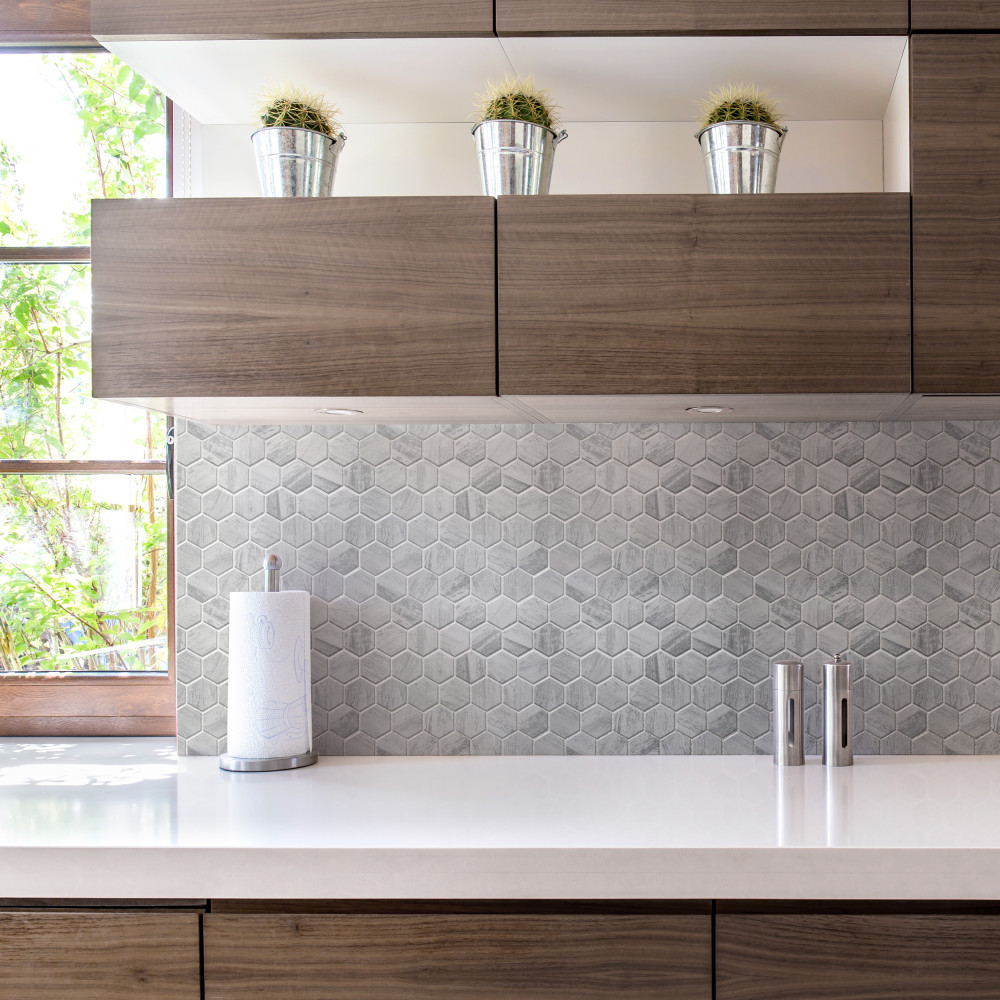 Sample – Cassis 2″ Hex White Porcelain Mosaic Tile