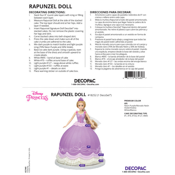 Disney Princess Rapunzel Doll Cake Decorating Instruction Card