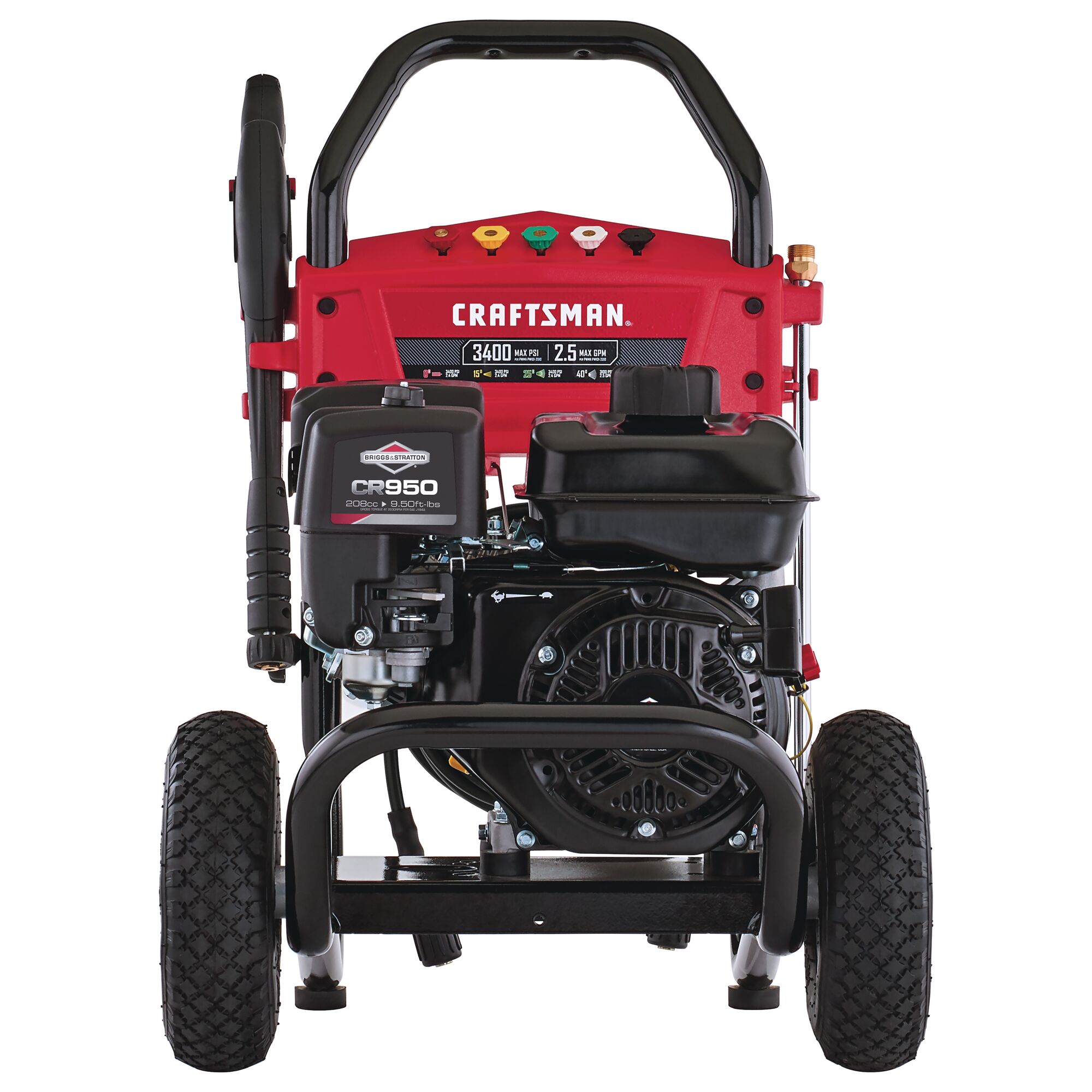 3400 MAX Pounds per Square Inch or 2 and five tenths MAX Gallons Per Minute Pressure Washer.