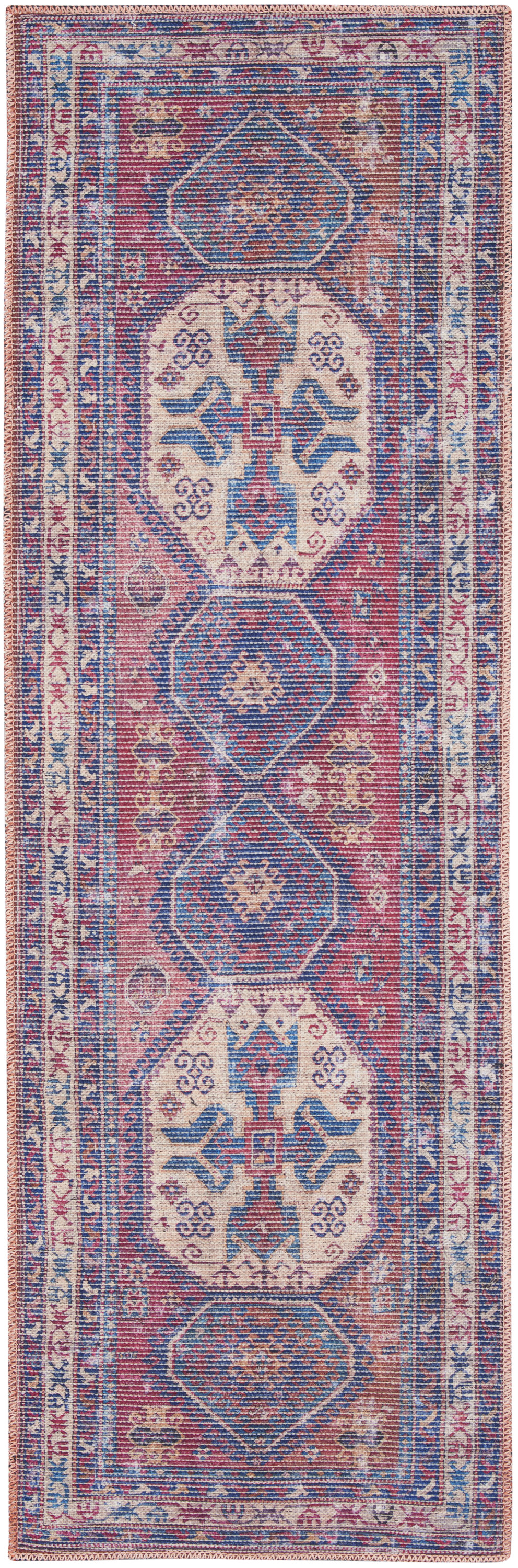 Nourison New Concept Washables 2'2" x 8' Red Navy Vintage Indoor Rug