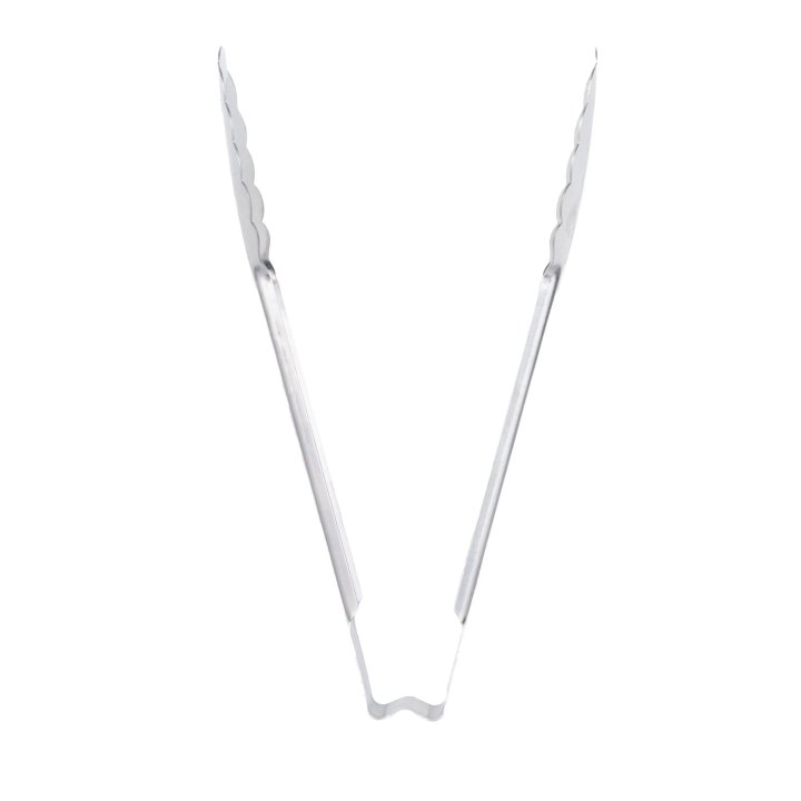 9 ½-inch heavy-duty stainless steel one-piece scalloped tongs
