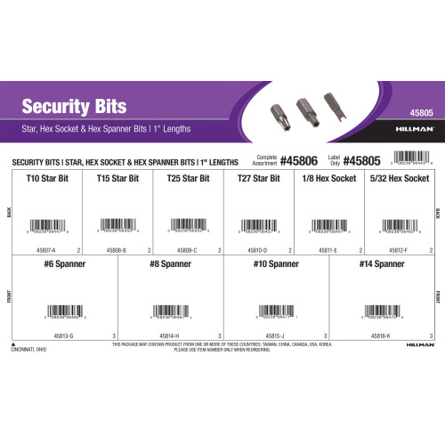 Star, Hex Socket, & Hex Spanner Security Bits Assortment (1