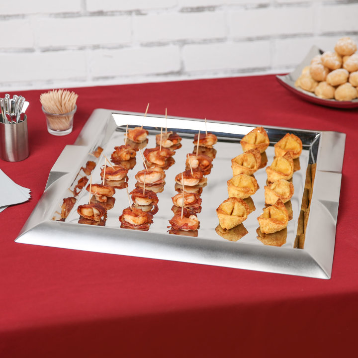 Large square stainless steel serving tray