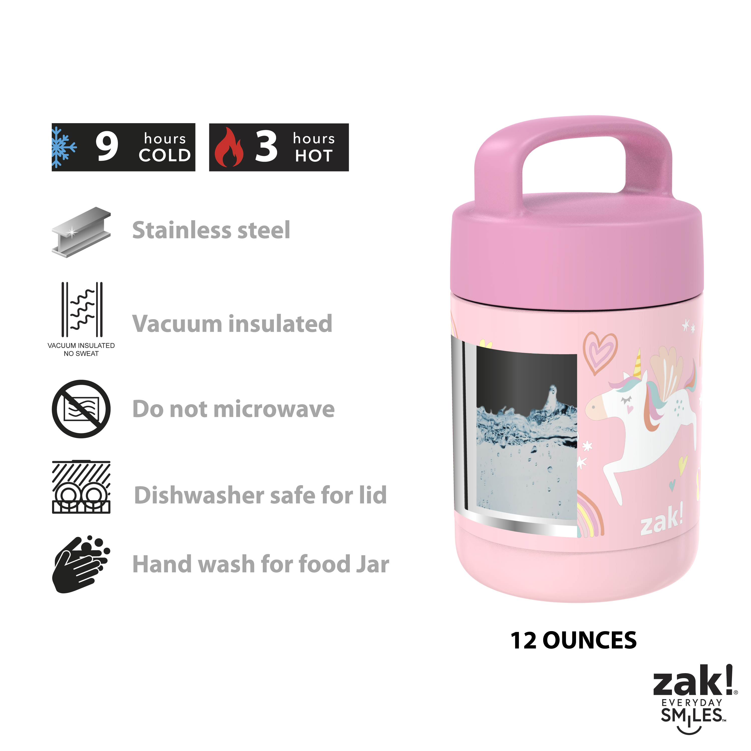 Zak Lunch! Reusable Vacuum Insulated Stainless Steel Food Container, Unicorns slideshow image 10