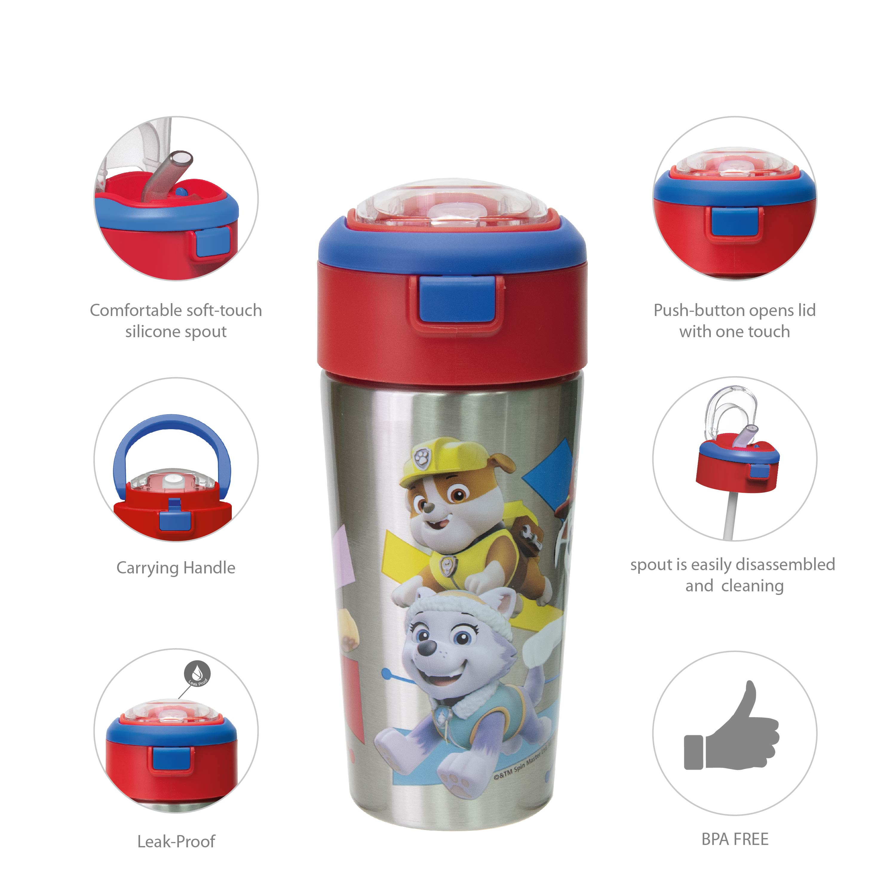Paw Patrol 12 ounce Vacuum Insulated Reusable Stainless Steel Water Bottle, Skye, Rubble & Friends slideshow image 5