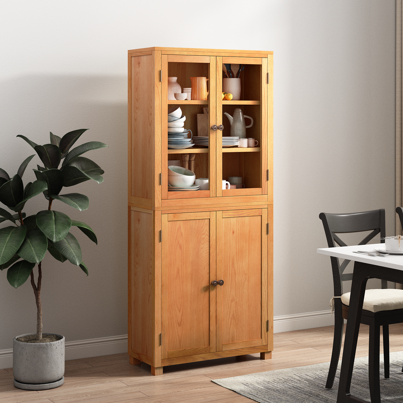 Opslagmeubel Set met plank 2 st Naturel Massief Eikenhout image 4