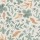 Floral pattern—stylized green and muted terracotta flowers and varied leaves scattered and interlocked, repeating across a light cream background, suggesting vintage botanical wallpaper.