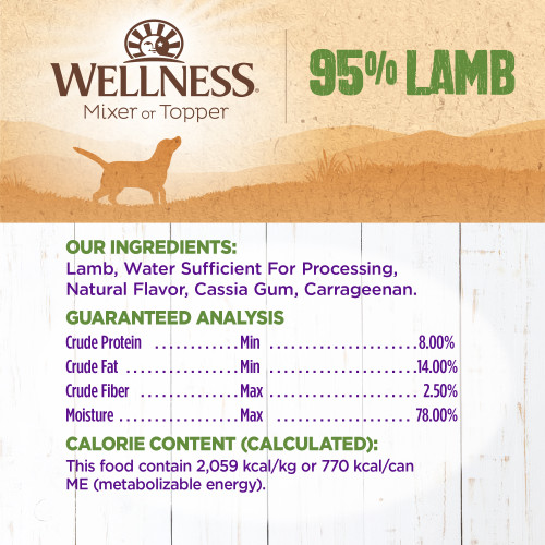 <p>Lamb, Water Sufficient For Processing, Natural Flavor, Cassia Gum, Carrageenan</p>
