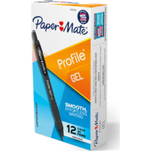 Paper Mate&reg; Gel Pen, Profile Retractable Pen, 0.5mm, Black, 12 Count