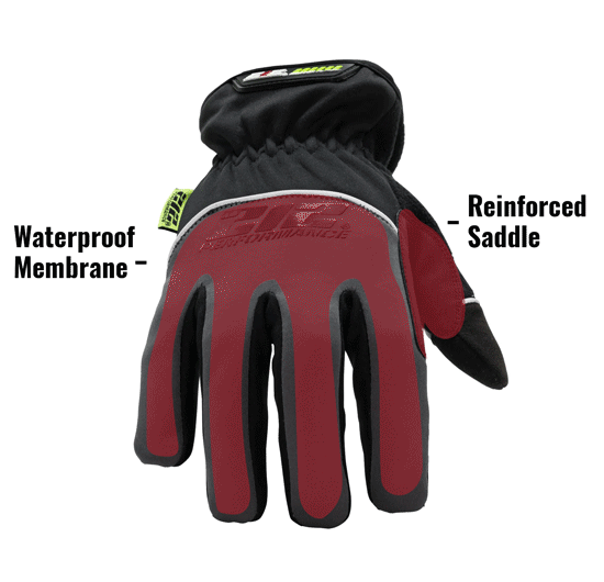 Waterproof Fleece Lined Tundra Touchscreen Screen Gloves in Gray and Black TUNFWP showing Waterproof Membrane and Reinforced Saddle