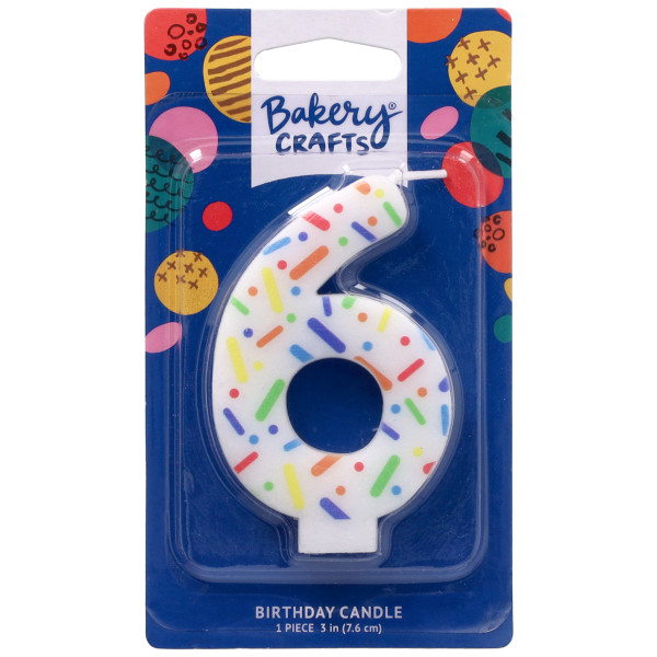 6 Rainbow Sprinkle Numeral Candles