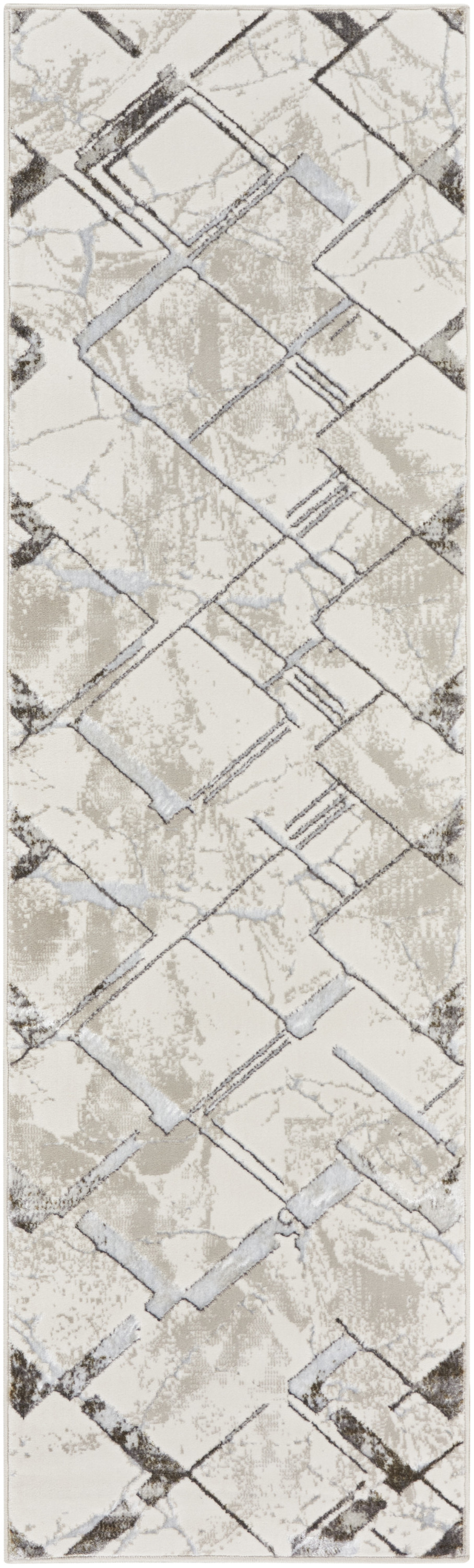 Nourison Glitz 2'3" x 7'6" Ivory Grey Modern Indoor Rug