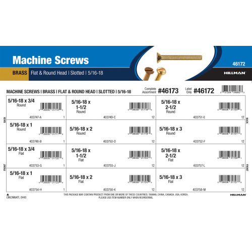 Slotted Flat & Round-Head Brass Machine Screws Assortment (5/16
