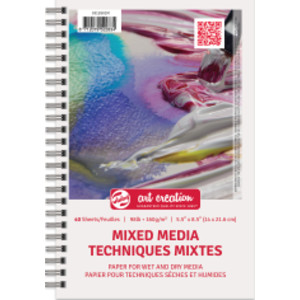 Mixed Media Paper Pad, Spiral Bound, 98lbs, 5.5" x 8.5", 40 Sheets