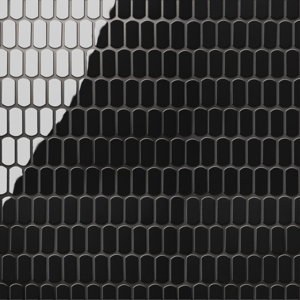 Hudson Capsule Glossy Black 12-1/4 in. x 13-1/8 in. Porcelain Mosaic Tile