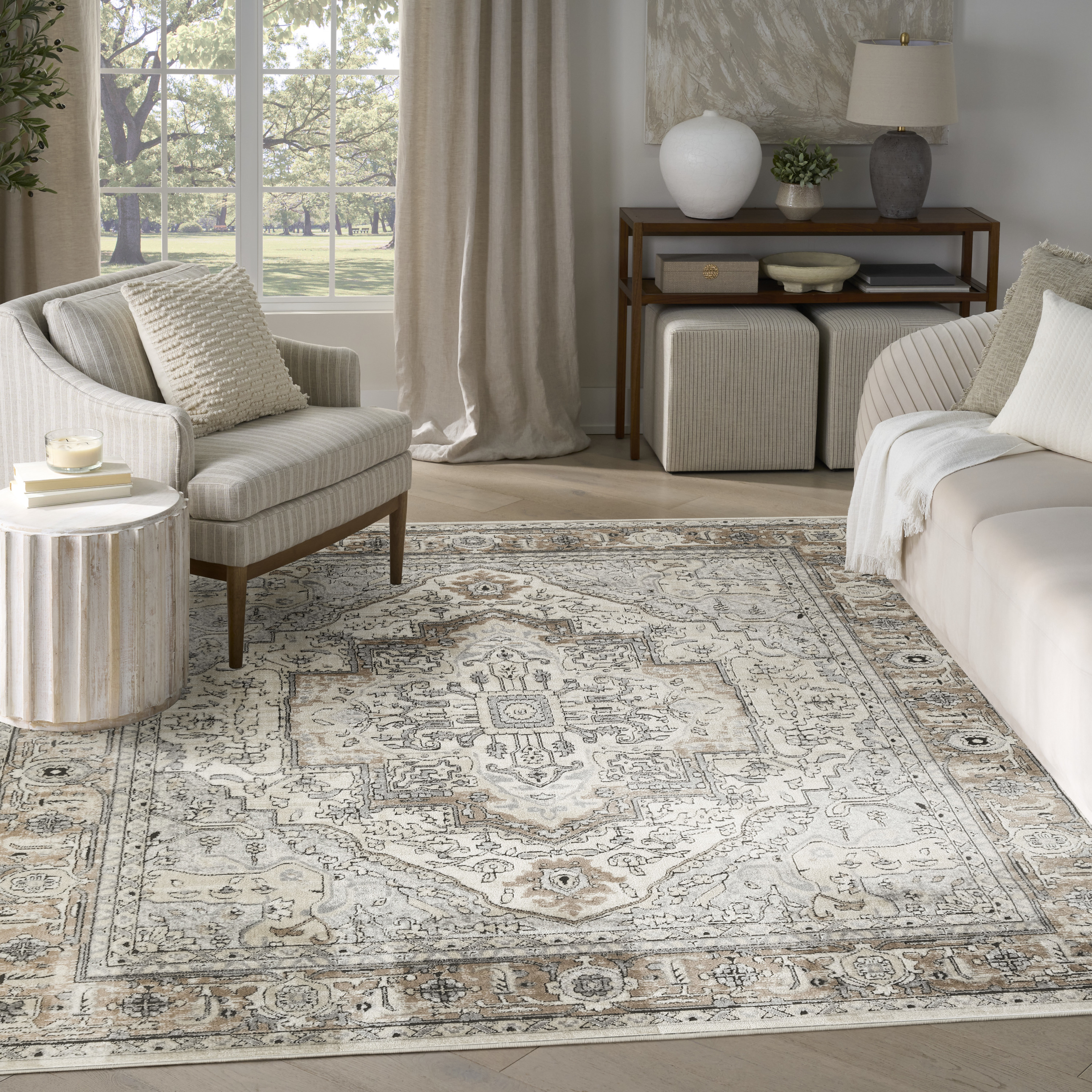 Nourison Quarry 7'10" x 9'10" Ivory Grey Taupe Vintage Indoor Rug