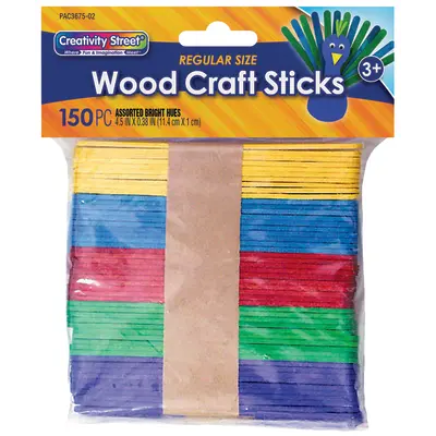 Creativity Street  Regular Craft Sticks, Bright Hues,  4-1/2" x 3/8", 150 Pieces