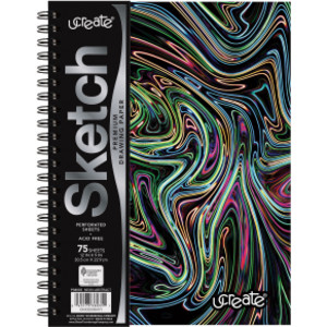 Fashion Poly Sketch Book, 9" x 12", 75 Sheets, Neon Abstract Design