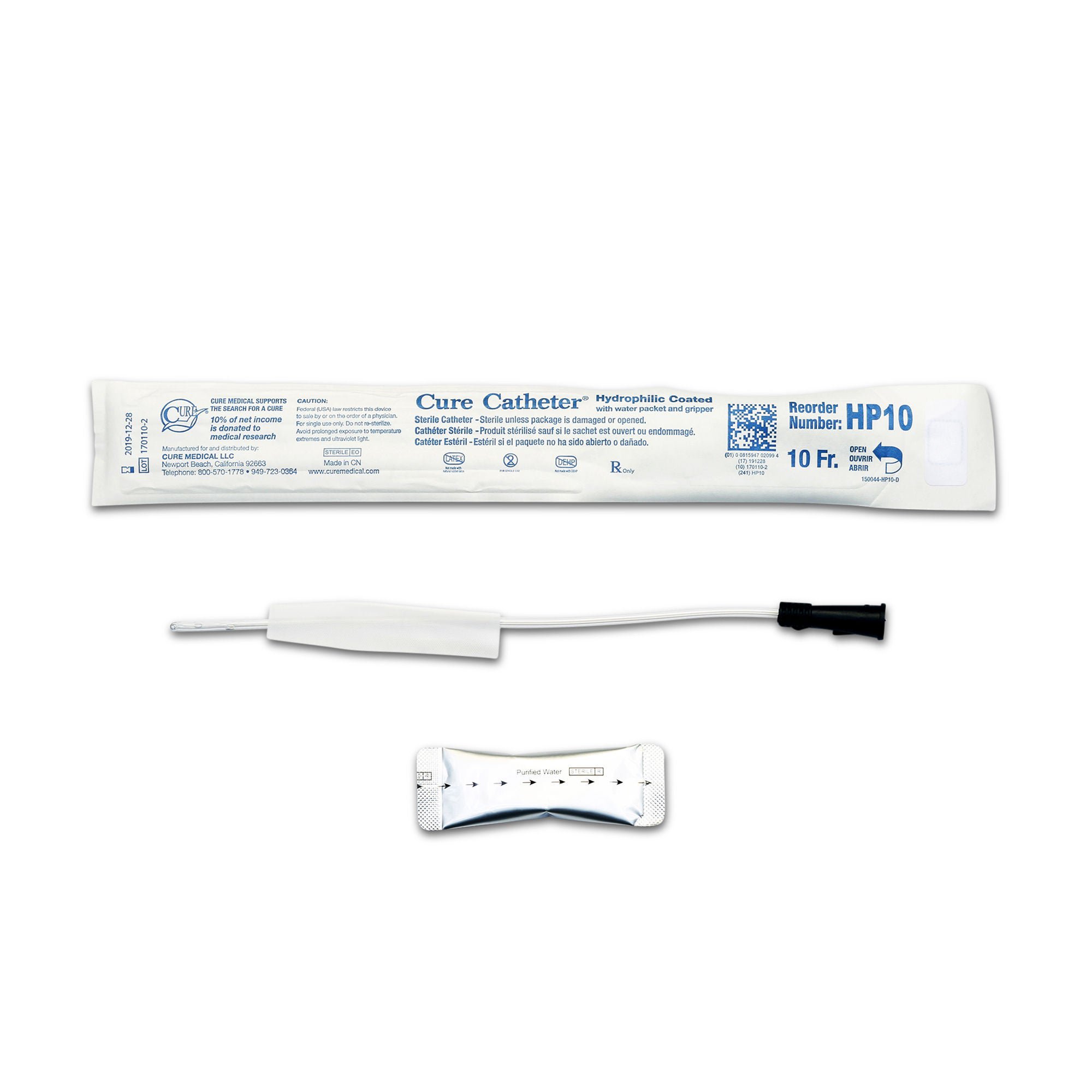 Cure Catheter™ Urethral Catheter, 10 Fr., Unisex, Straight