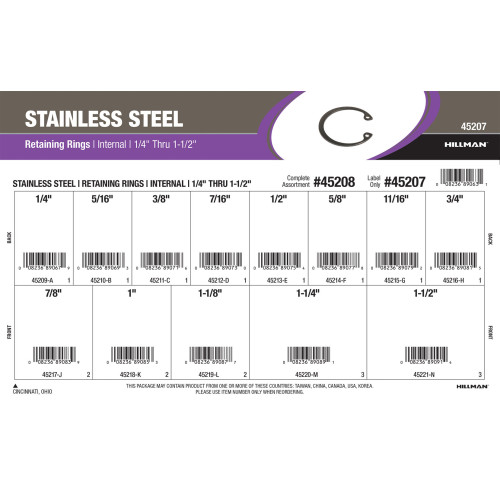 Stainless Steel Internal Retaining Rings Assortment (1/4