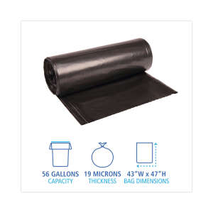Boardwalk,  HDPE Liner, 56 gal Capacity, 43 in Wide, 47 in High, 19 Microns Thick, Black
