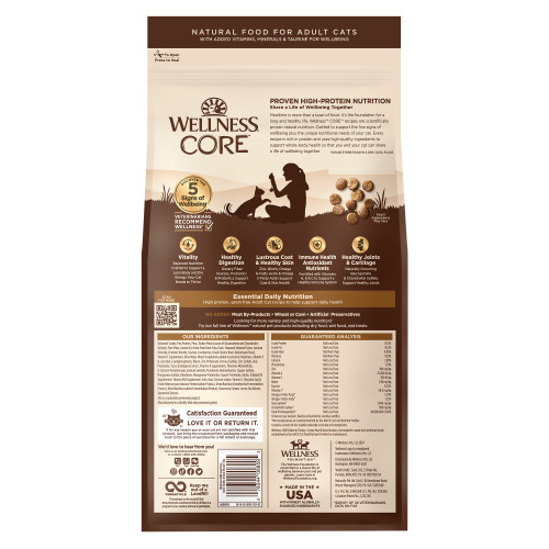 Wellness CORE Grain Free Turkey & Duck back packaging